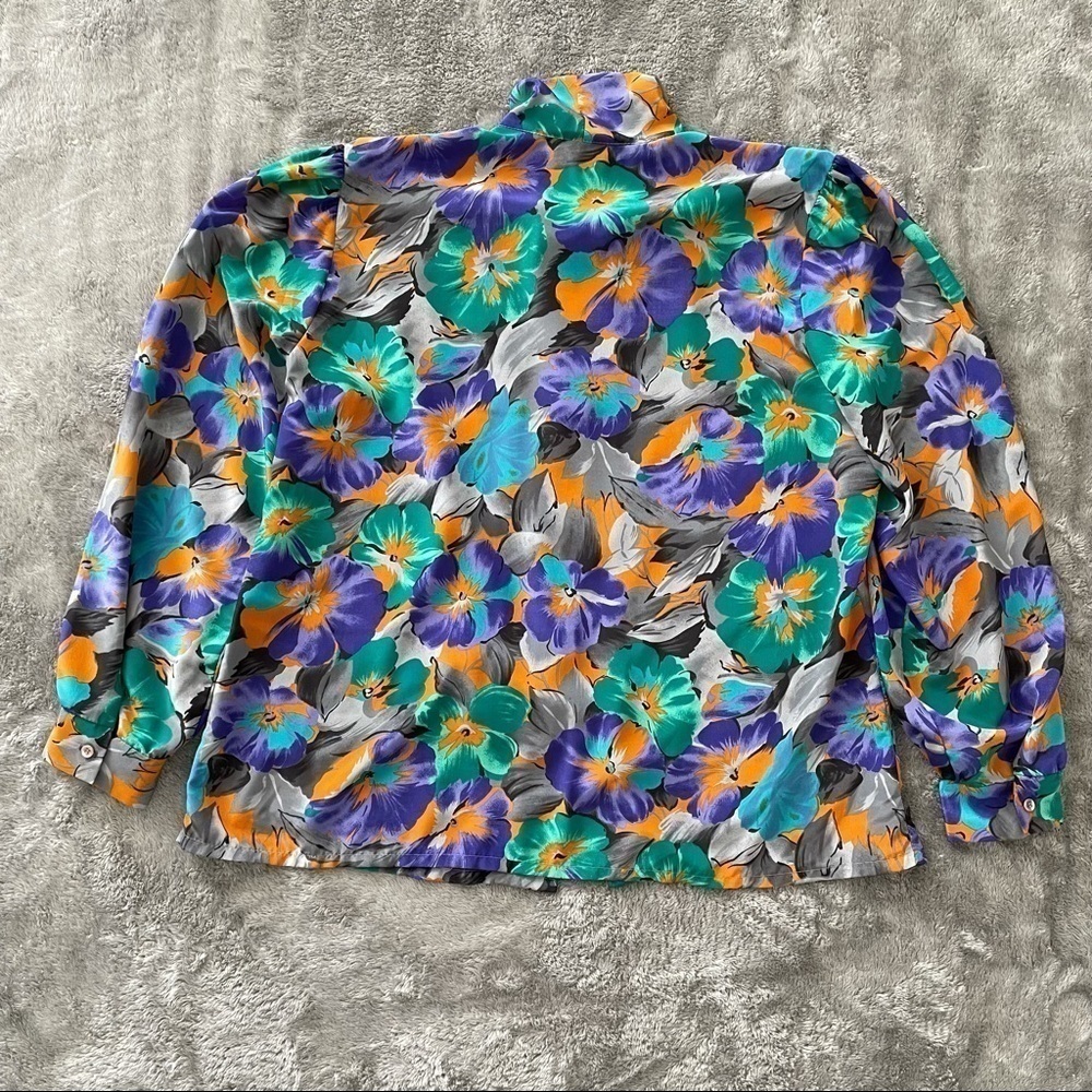 Vintage Lady Winn Floral Necktie Bow Button Up Blouse Long Sleeve 1X - Picture 4 of 7